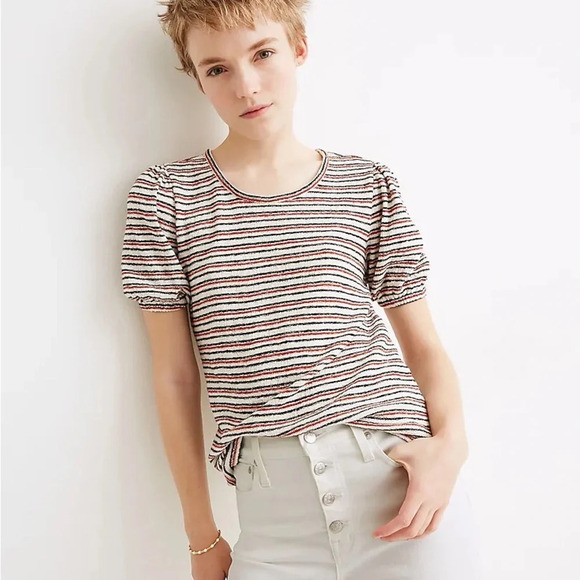 MADEWELL NWOT Superlight Jacquard Puff Sleeve Tee in Stripe - Picture 1 of 9